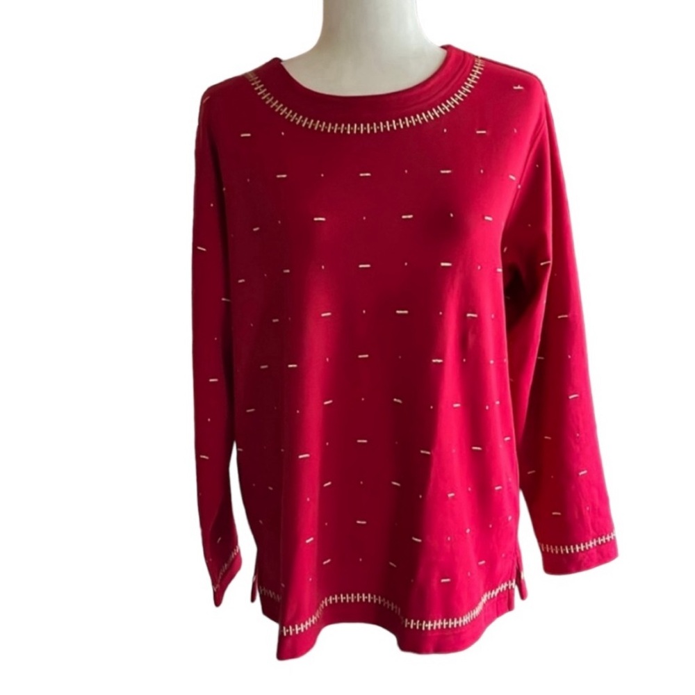 Bechamel Red Gold Long Sleeve Embroidered Knit Top Size L